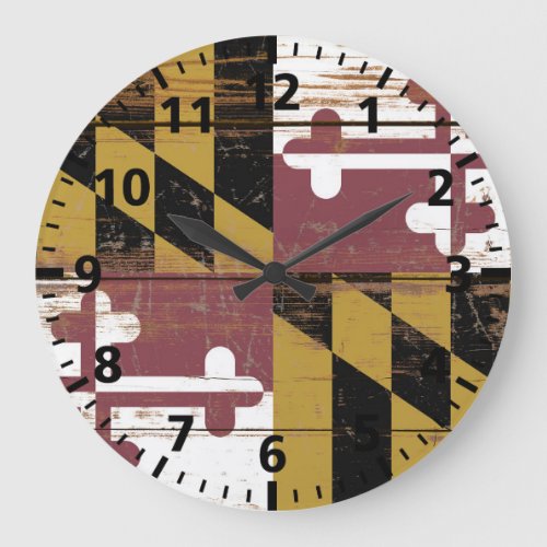 Old Wooden Maryland State Flag Large Clock