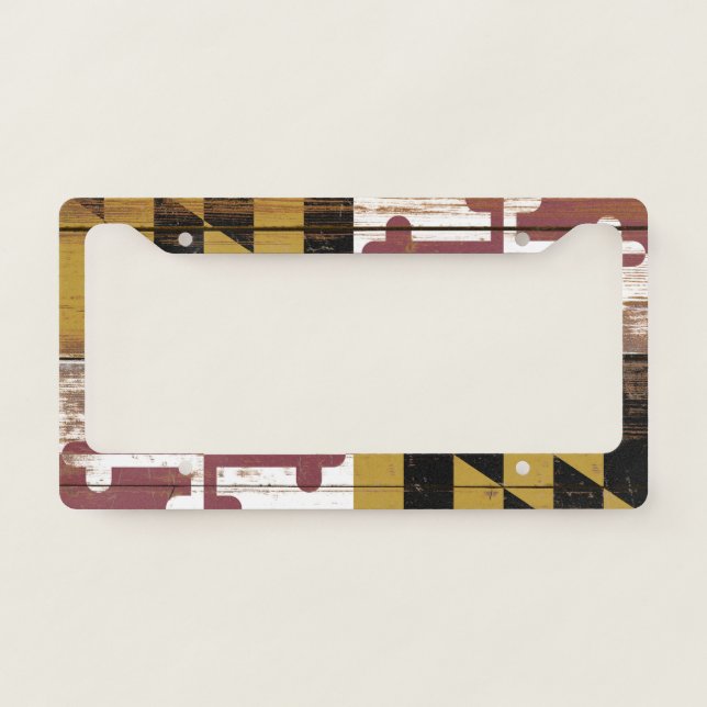 Old Wooden Maryland State Flag License Plate Frame (Front)