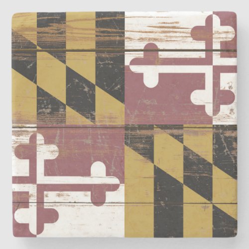 Old Wooden Maryland State Flag Stone Coaster