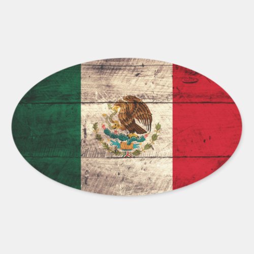 Old Wooden Mexico Flag Oval Sticker