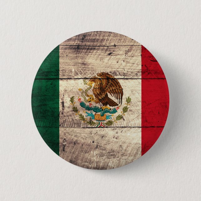 Old Wooden Mexico Flag Pinback Button (Front)