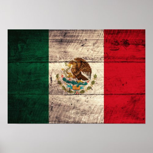 Old Wooden Mexico Flag Poster