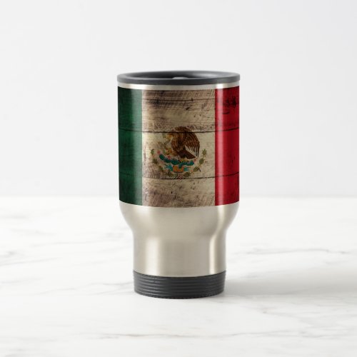 Old Wooden Mexico Flag Travel Mug