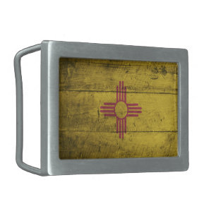 Old Wooden New Mexico Flag; Belt Buckle