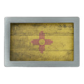 Old Wooden New Mexico Flag; Belt Buckle (Front)