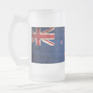 Old Wooden New Zealand Flag; Frosted Glass Beer Mug