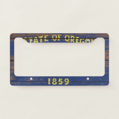 Old Wooden Oregon State Flag License Plate Frame