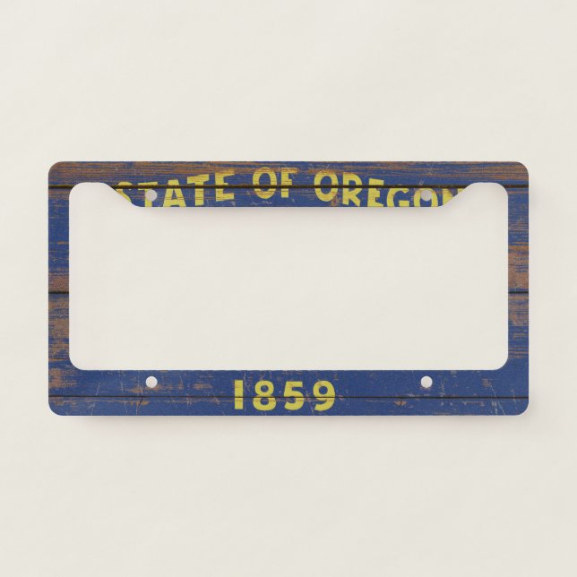 Old Wooden Oregon State Flag License Plate Frame (Front)