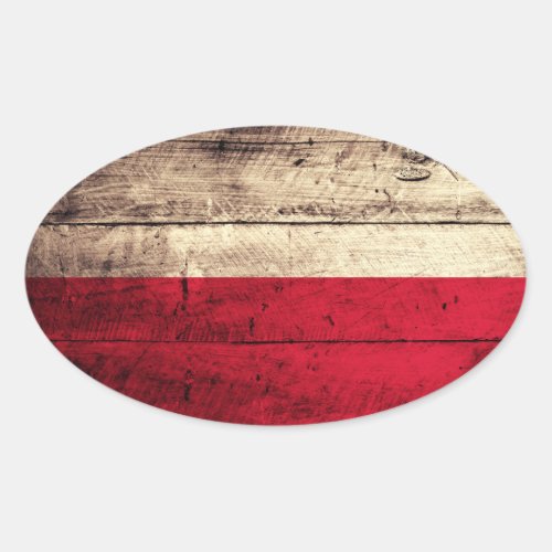 Old Wooden Poland Flag Oval Sticker