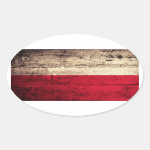 Old Wooden Poland Flag Oval Sticker