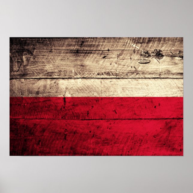 Old Wooden Poland Flag Poster (Front)