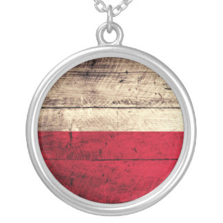 Old Wooden Poland Flag Silver Plated Necklace