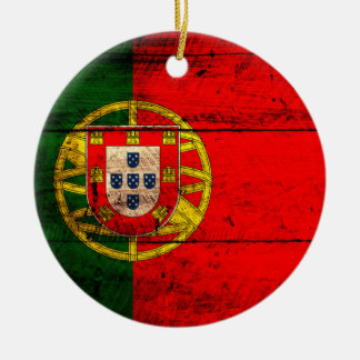 Old Wooden Portugal Flag Ceramic Ornament