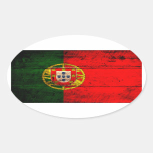 Old Wooden Portugal Flag Oval Sticker