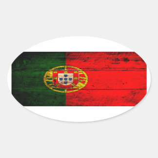 Old Wooden Portugal Flag Oval Sticker