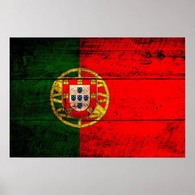 Old Wooden Portugal Flag Poster (Front)
