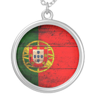 Old Wooden Portugal Flag Silver Plated Necklace