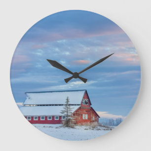 Old Wooden Red Barn In The Lower Valley Large Clock