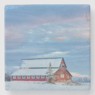 Old Wooden Red Barn In The Lower Valley Stone Coaster
