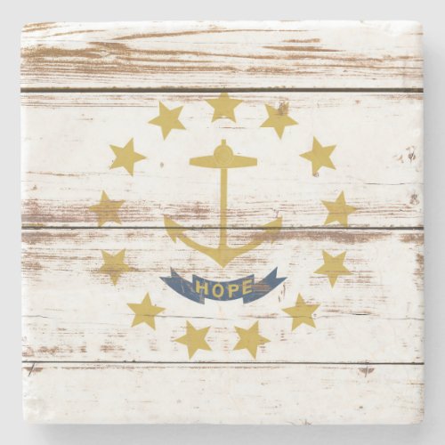 Old Wooden Rhode Island State Flag Stone Coaster