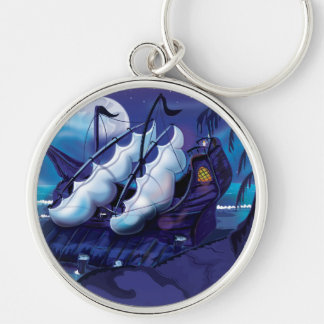 Old Wooden Sail Ship in Dock Keychain