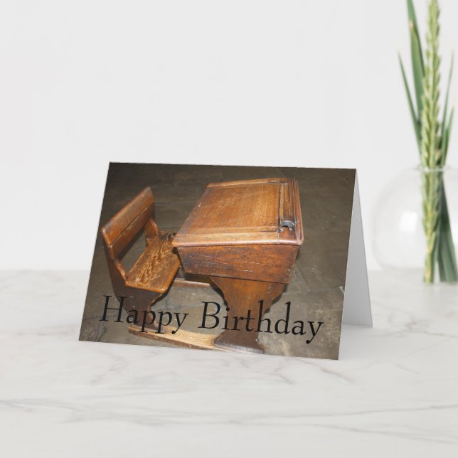Old  Wooden School Desk and Chair Card (Front)