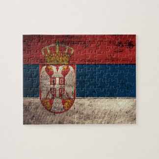 Old Wooden Serbia Flag Jigsaw Puzzle