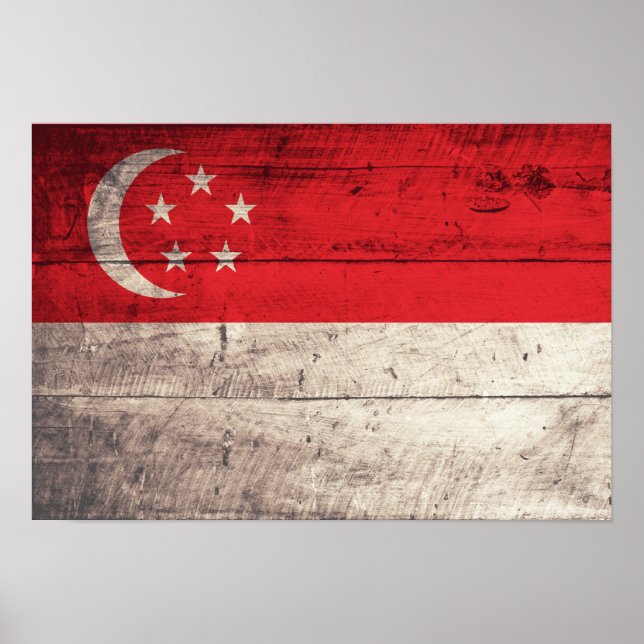 Old Wooden Singapore Flag Poster (Front)