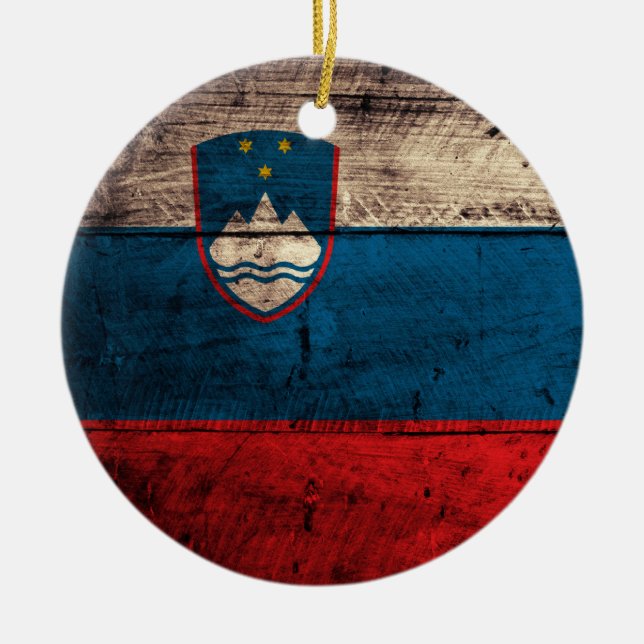 Old Wooden Slovenia Flag Ceramic Ornament (Front)