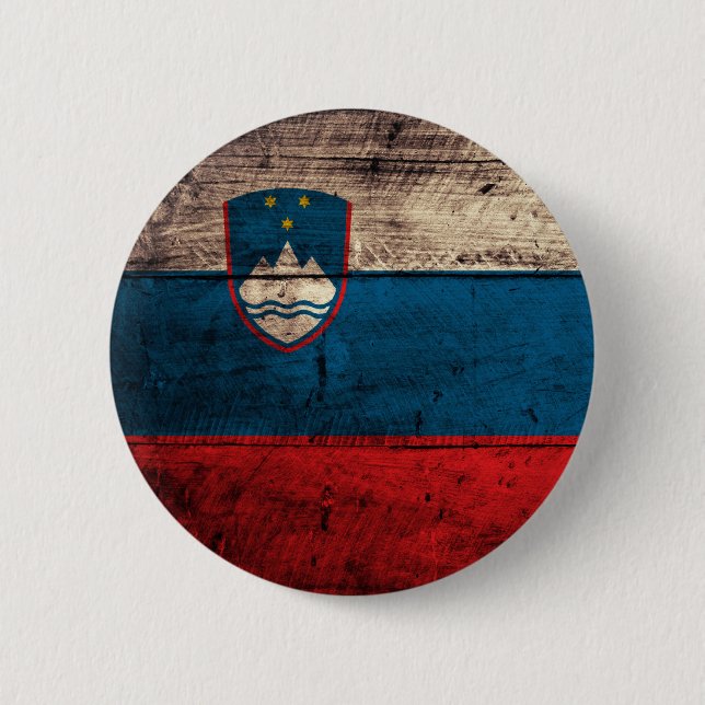Old Wooden Slovenia Flag Pinback Button (Front)