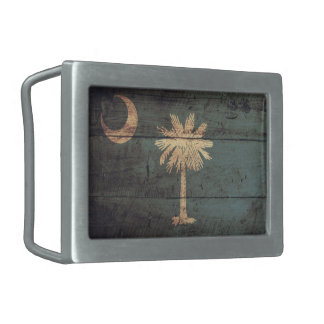 Old Wooden South Carolina Flag; Rectangular Belt Buckle