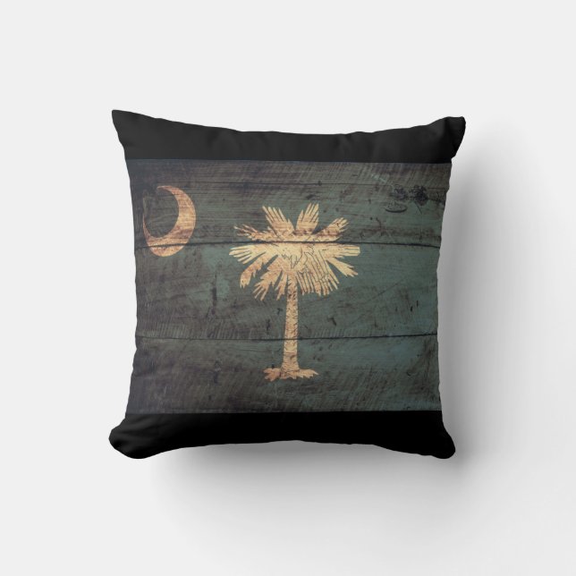 Old Wooden South Carolina Flag; Throw Pillow (Front)