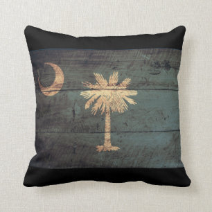 Old Wooden South Carolina Flag; Throw Pillow