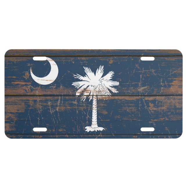 Old Wooden South Carolina State Flag License Plate (Front)