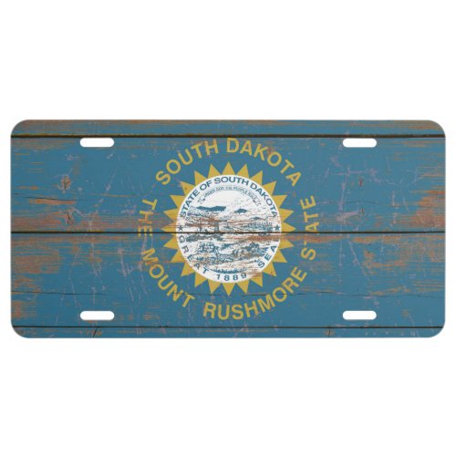 Old Wooden South Dakota State Flag License Plate