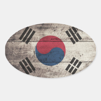 Old Wooden South Korea Flag Oval Sticker