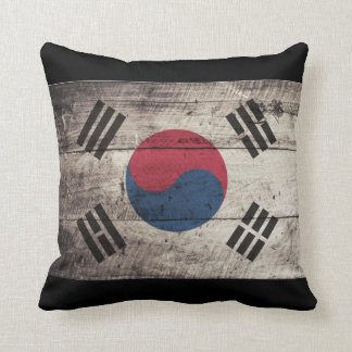 Old Wooden South Korea Flag Throw Pillow