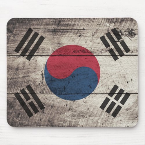 Old Wooden South Korean Flag Mouse Pad