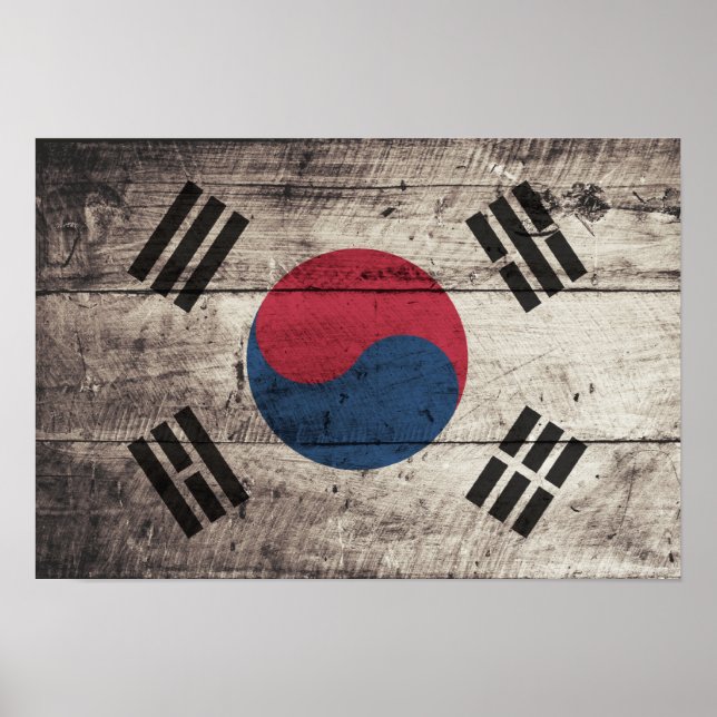 Old Wooden South Korean Flag Poster (Front)