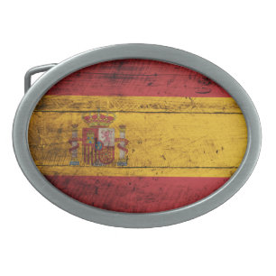 Old Wooden Spain Flag Oval Belt Buckle