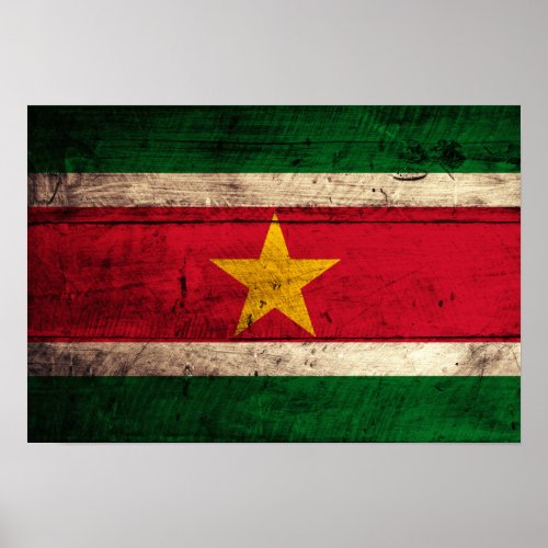 Old Wooden Suriname Flag Poster