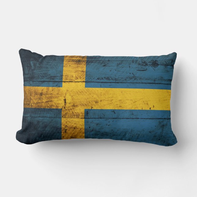Old Wooden Sweden Flag Lumbar Pillow (Front)