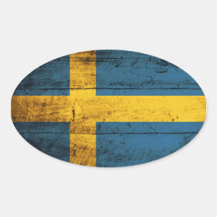 Old Wooden Sweden Flag Oval Sticker