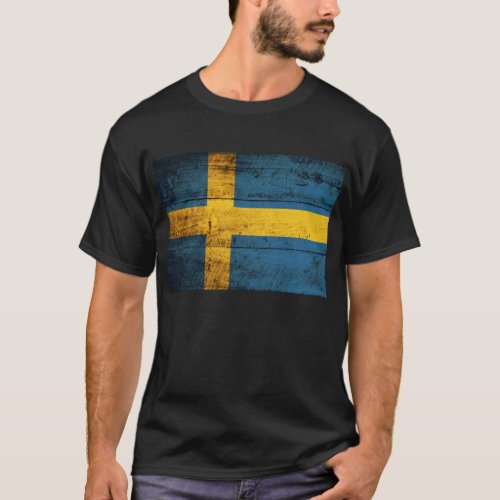 Old Wooden Sweden Flag T_Shirt