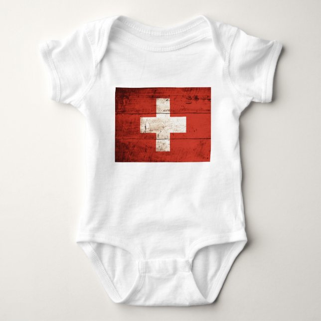 Old Wooden Swiss Flag Baby Bodysuit (Front)