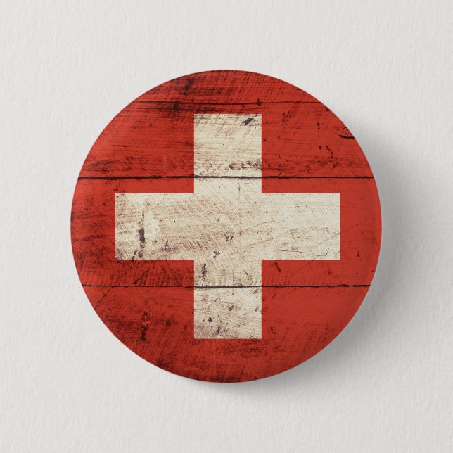 Old Wooden Swiss Flag Button (Front)