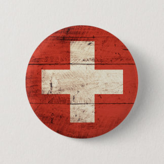 Old Wooden Swiss Flag Button