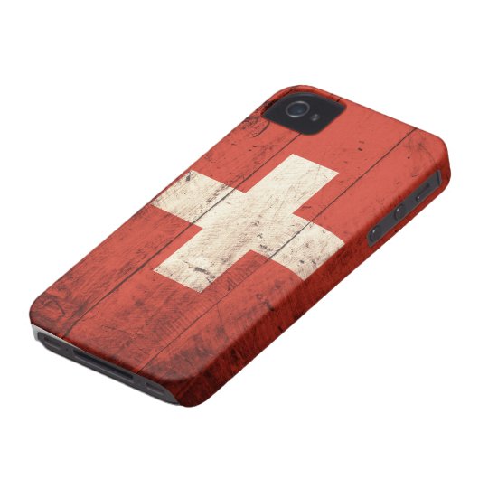 Old Wooden Swiss Flag Case-Mate iPhone Case (Bottom)
