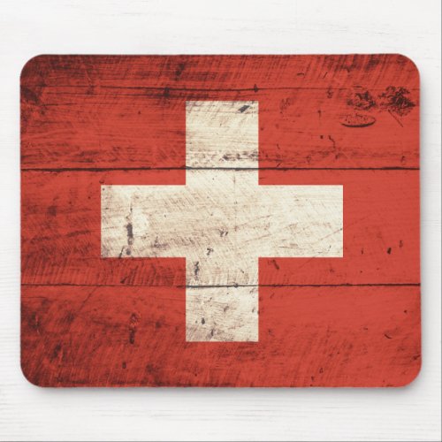 Old Wooden Swiss Flag Mouse Pad