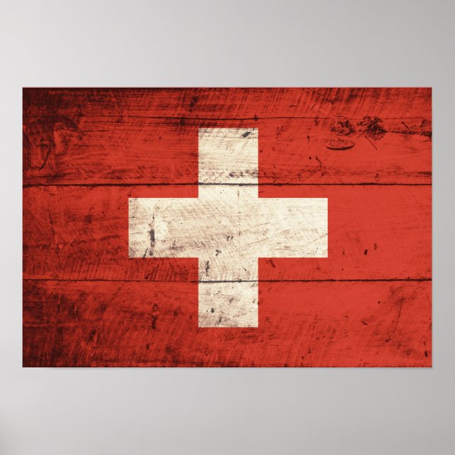 Old Wooden Swiss Flag Poster (Front)